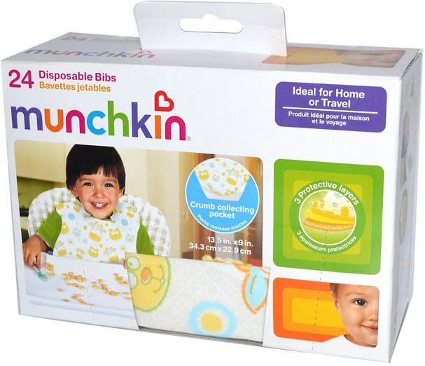 兒童健康，嬰兒，兒童，嬰兒旅行配件，兒童食品 - Munchkin, Disposable Bibs, 24 Pack