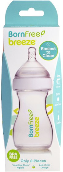 兒童健康，嬰兒餵養，嬰兒奶瓶，兒童食品 - Born Free, Breeze, Baby Bottle, Slow Flow, 0m+, 1 Bottle, 5 oz (147 ml)
