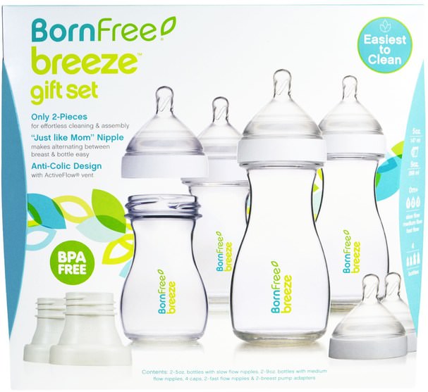 兒童健康，嬰兒餵養，嬰兒奶瓶，兒童食品 - Born Free, Breeze, Baby Bottles, 0m+, 2-5 oz, 2-9 oz Bottles