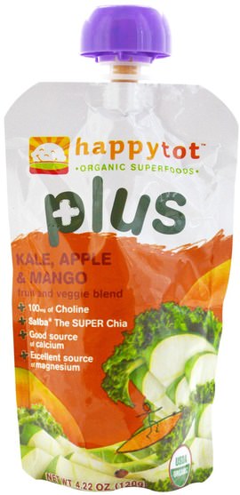 兒童健康，嬰兒餵養，食物，兒童食品 - Nurture (Happy Baby), Happytot, Fruit and Veggie Blend, Plus, Kale, Apple & Mango, 4.22 oz (120 g)