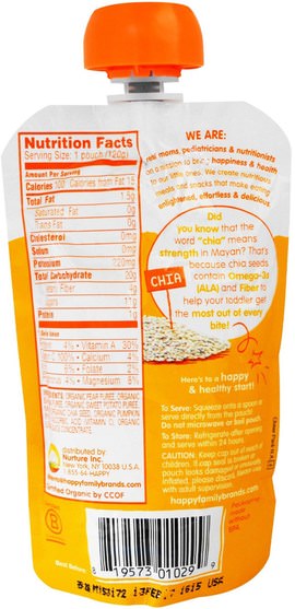 兒童健康，嬰兒餵養，食物，兒童食品 - Nurture (Happy Baby), Happytot, Organic Superfoods, Pears, Bananas, Sweet Potato & Pumpkin + Superchia, 4.22 oz (120 g)