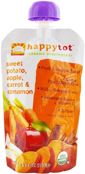 兒童健康，嬰兒餵養，食物，兒童食品 - Nurture (Happy Baby), Happytot, Organic Superfoods, Sweet Potato, Apple, Carrot & Cinnamon, 4.22 oz (120 g)