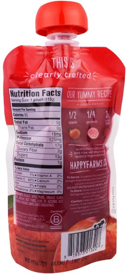 兒童健康，嬰兒餵養，食物，兒童食品 - Nurture (Happy Baby), Organic Baby Food, Stage 2, Clearly Crafted, Apples, Guavas, & Beets,, 6+ Months, 4.0 oz (113 g)