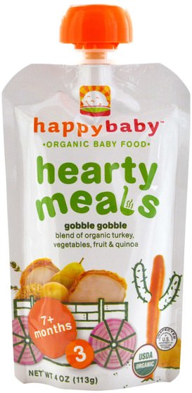 兒童健康，嬰兒餵養，食物 - Nurture (Happy Baby), Organic Baby Food, Hearty Meals, Gobble Gobble, Stage 3, 4 oz (113 g)