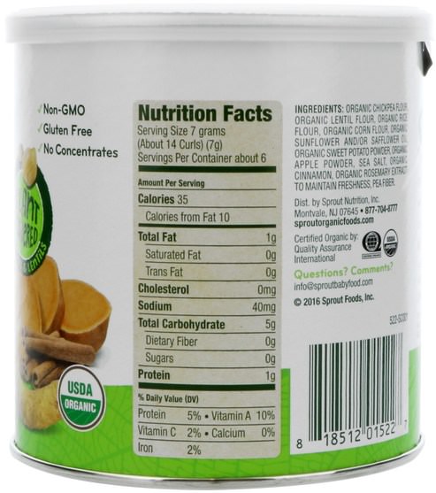 兒童健康，嬰兒餵養 - Sprout Organic Curlz, Sweet Potato & Cinnamon, 1.48 oz (42 g)