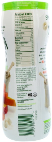 兒童健康，嬰兒餵養 - Sprout Organic Quinoa Puffs, Mango Carrot, 1.5 oz (43 g)
