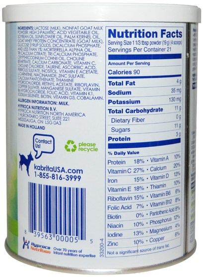 兒童健康，嬰兒配方奶粉和奶粉，山羊奶配方，常規餵養 - Kabrita, Goat Milk Toddler Formula with Iron, 14 oz (400 g) Powder