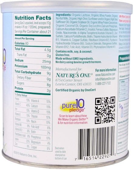 兒童健康，嬰兒配方奶粉和奶粉，有機配方，兒童食品 - Natures One, Babys Only Organic Toddler Formula Whey Protein, Dairy, 12.7 oz (360 g)