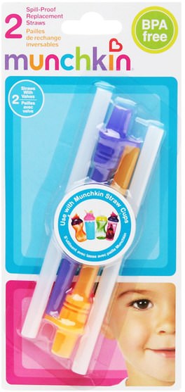 兒童健康，嬰兒及兒童產品 - Munchkin, Spill-Proof Replacement Straws, 2 Pack