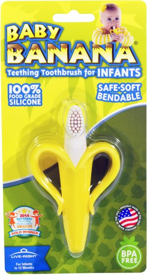 兒童健康，嬰兒口腔護理，兒童和嬰兒牙刷 - Baby Banana, Teething Toothbrush for Infants, 1 Teether