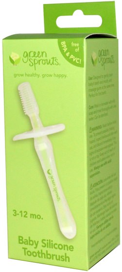 兒童健康，嬰兒口腔護理，兒童和嬰兒牙刷 - iPlay Green Sprouts, Baby Silicone Toothbrush, 3-12 Months