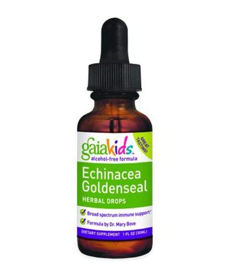 兒童健康，兒童草藥，感冒和病毒，免疫系統 - Gaia Herbs, Kids, Echinacea Goldenseal Herbal Drops, Alcohol-Free Formula, 1 fl oz (30 ml)