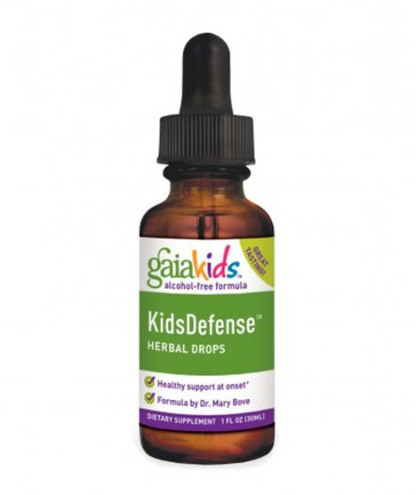 兒童健康，兒童草藥 - Gaia Herbs, Kids Defense Herbal Drops, Alcohol-Free Formula, 1 fl oz (30 ml)