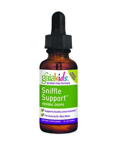 兒童健康，兒童草藥 - Gaia Herbs, Sniffle Support, Herbal Drops, Alcohol-Free Formula, 1 fl oz (30 ml)