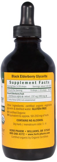 兒童健康，兒童草藥 - Herb Pharm, Kids Black Elderberry, Alcohol Free, 4 fl oz (120 ml)