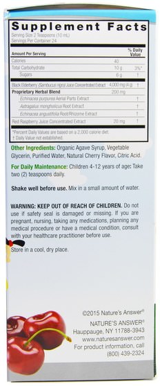 兒童健康，兒童草藥 - Natures Answer, Sambucus Kids Formula, Natural Cherry Flavor, 4.000 mg, 8 fl oz (240 ml)