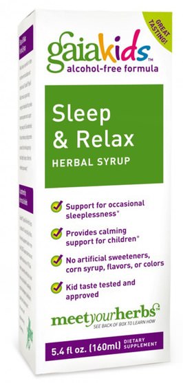 兒童健康，兒童草藥，睡眠 - Gaia Herbs, Kids, Sleep & Relax Herbal Syrup, Alcohol-Free, 5.4 fl oz (160 ml)