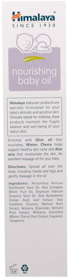 兒童健康，尿布，嬰兒爽身粉油 - Himalaya Herbal Healthcare, Nourishing Baby Oil, Olive Oil and Winter Cherry, 6.76 fl oz (200 ml)