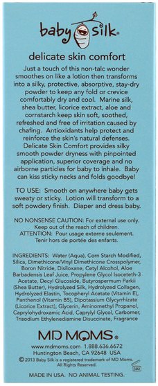 兒童健康，尿布，嬰兒爽身粉油 - MD Moms, Baby Silk, Delicate Skin Comfort, Silky Liquid Powder, 3 oz (85 g)
