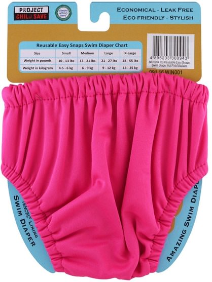 兒童健康，尿布 - Charlie Banana, Reusable Easy Snaps Swim Diaper, Hot Pink, Medium, 1 Diaper