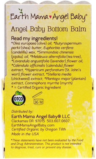 兒童健康，尿布，尿布霜 - Earth Mama Angel Baby, Bottom Balm, 2 fl oz (60 ml)