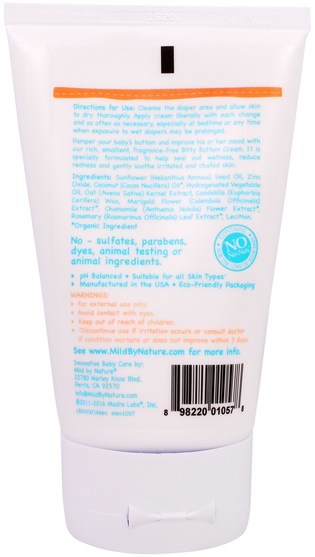 兒童健康，尿布，尿布霜 - Mild By Nature, Bitty Bottom Cream, Unscented, 4 oz (113 g)