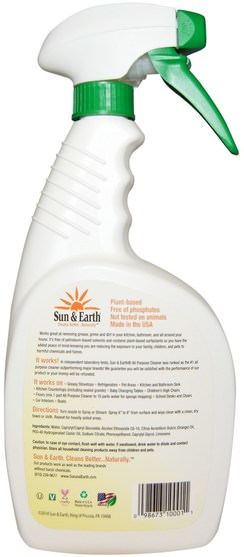 兒童健康，兒童和嬰兒清潔，家用清潔劑 - Sun & Earth, All Purpose Cleaner, Light Citrus, 22 fl oz (650 ml)