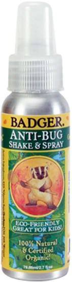 兒童健康，兒童和嬰兒驅蚊劑，蟲子和驅蟲劑 - Badger Company, Anti-Bug, Shake & Spray, 2.7 fl oz (79.85 ml)