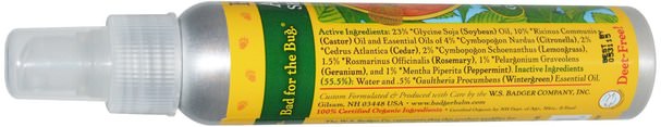 兒童健康，兒童和嬰兒驅蚊劑，蟲子和驅蟲劑 - Badger Company, Organic Anti-Bug, Shake & Spray, 4 fl oz (118.3 ml)