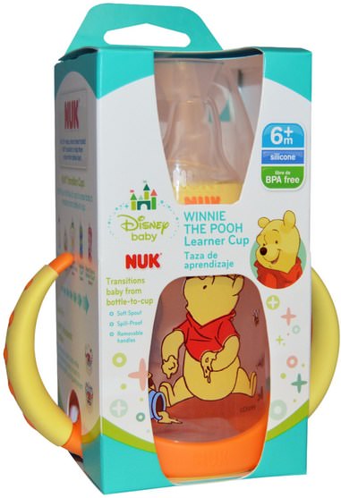 兒童健康，兒童食品，嬰兒餵養，嬰兒奶瓶 - NUK, Disney Baby, Winnie The Pooh Learner Cup, 6+ Months, 1 Cup, 5 oz (150ml)