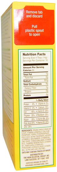 兒童健康，兒童食品，嬰兒餵養，嬰兒穀物 - Earths Best, Organic Whole Grain Oatmeal Cereal, 8 oz (227 g)