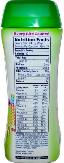 兒童健康，兒童食品，嬰兒餵養，嬰兒穀物 - Gerber, Organic Oatmeal Cereal, Whole Grain, 8 oz (227 g)