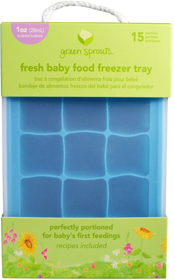 兒童健康，兒童食品，嬰兒餵養和清潔 - iPlay Green Sprouts, Fresh Baby Food Freezer Tray, Blue, 1 Tray, 15 Portions - 1 oz (28 ml) Each