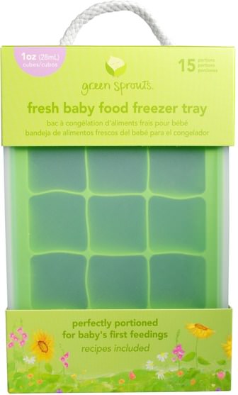 兒童健康，兒童食品，嬰兒餵養和清潔 - iPlay Green Sprouts, Fresh Baby Food Freezer Tray, Green, 1 Tray, 15 Portions - 1 oz (28 ml) Cubes Each