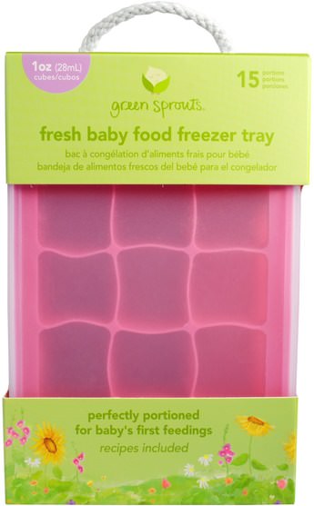 兒童健康，兒童食品，嬰兒餵養和清潔 - iPlay Green Sprouts, Fresh Baby Food Freezer Tray, Pink, 1 Tray, 15 Portions - 1 oz (28 ml) Each