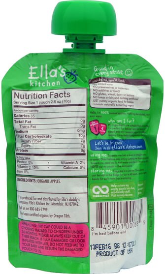 兒童健康，兒童食品，嬰兒餵養，食物 - Ellas Kitchen, Apples Apples Apples, 2.5 oz (70 g)