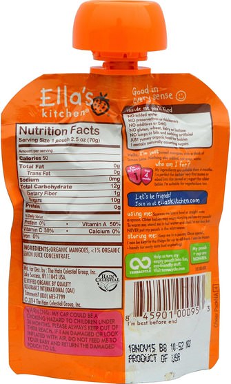 兒童健康，兒童食品，嬰兒餵養，食物 - Ellas Kitchen, Mangoes Mangoes Mangoes, Super Smooth Puree, 2.5 oz (70 g)