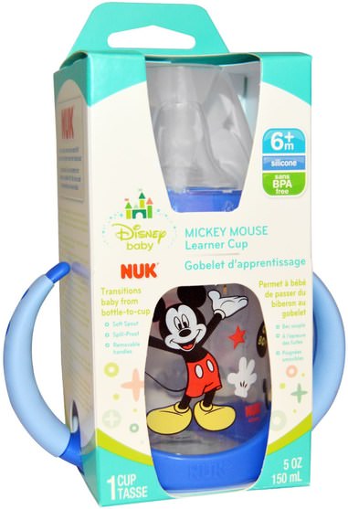 兒童健康，兒童食品，嬰兒餵養，吸管杯 - NUK, Disney Baby, Mickey Mouse Learner Cup, 6+ Months, 1 Cup, 5 oz (150 ml)