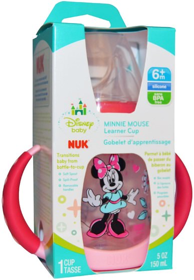 兒童健康，兒童食品，嬰兒餵養，吸管杯 - NUK, Disney Baby, Minnie Mouse Learner Cup 6 + Months, 1 cup, 5 oz (150 ml)