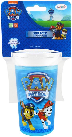兒童健康，兒童食品，家庭 - Munchkin, Paw Patrol, Miracle 360 Cup, Boy, 12 + Months, 9 oz (266 ml)