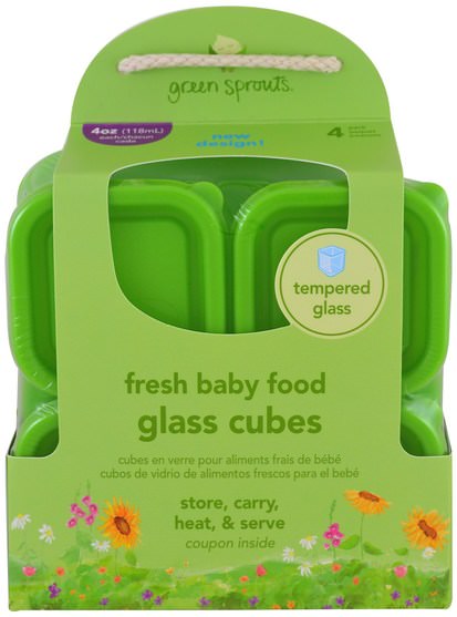 兒童健康，兒童食品 - iPlay Green Sprouts, Fresh Baby Food, Glass Cubes, Green, 4 Pack, 4 oz (118 ml) Each