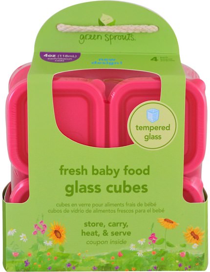 兒童健康，兒童食品 - iPlay Green Sprouts, Fresh Baby Food, Glass Cubes, Pink, 4 Pack, 4 oz (118 ml) Each