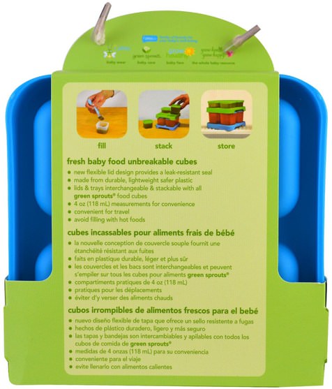 兒童健康，兒童食品 - iPlay Green Sprouts, Fresh Baby Food Unbreakable Cubes, Aqua Set, 4 Pack - 4 oz (118 ml) Each