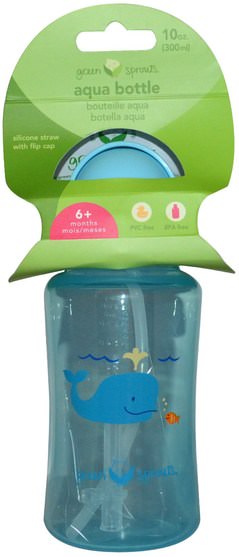 兒童健康，兒童食品，廚具，杯碟碗 - iPlay Green Sprouts, Aqua Bottle, Blue, 10 oz (300 ml)