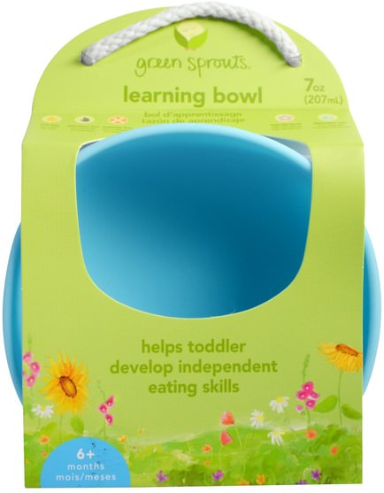 兒童健康，兒童食品，廚具，杯碟碗 - iPlay Green Sprouts, Learning Bowl, 6+ Months, Blue, 1 Bowl, 7 oz (207 ml)