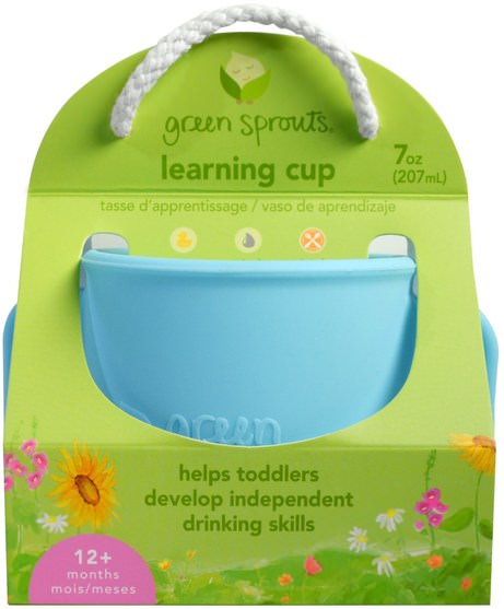 兒童健康，兒童食品，廚具，杯碟碗 - iPlay Green Sprouts, Learning Cup, 12+ Months, Blue, 7 oz (207 ml)