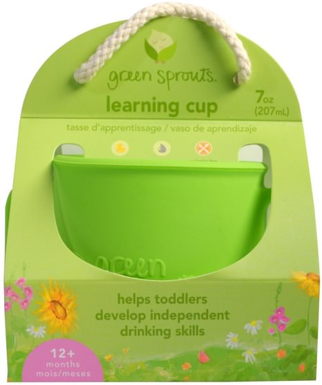 兒童健康，兒童食品，廚具，杯碟碗 - iPlay Green Sprouts, Learning Cup, 12+ Months, Green, 7 oz (207 ml)