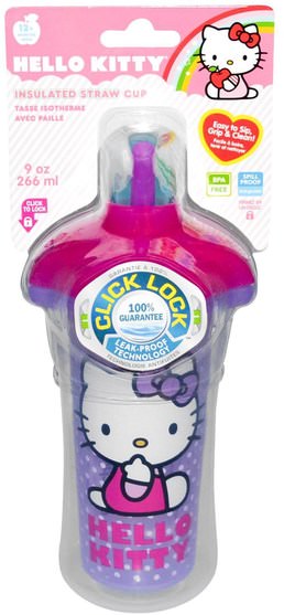 兒童健康，兒童食品，廚具，杯碟碗 - Munchkin, Hello Kitty, Insulated Straw Cup, 9 oz (266 ml)
