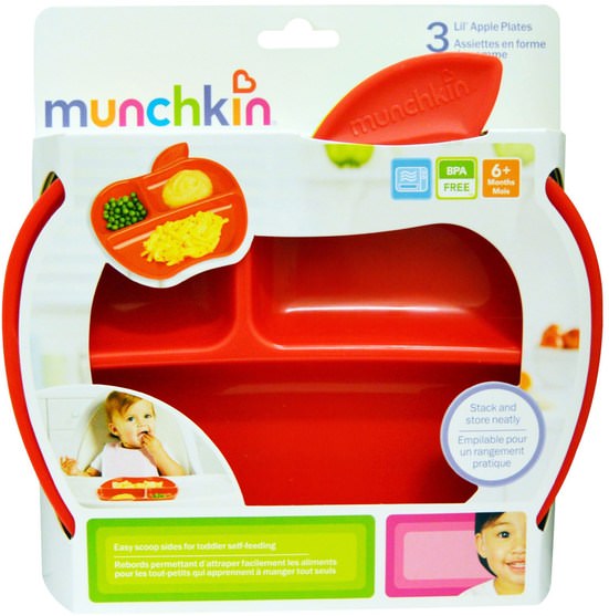 兒童健康，兒童食品，廚具，杯碟碗 - Munchkin, Lil Apple Plates - 3pk