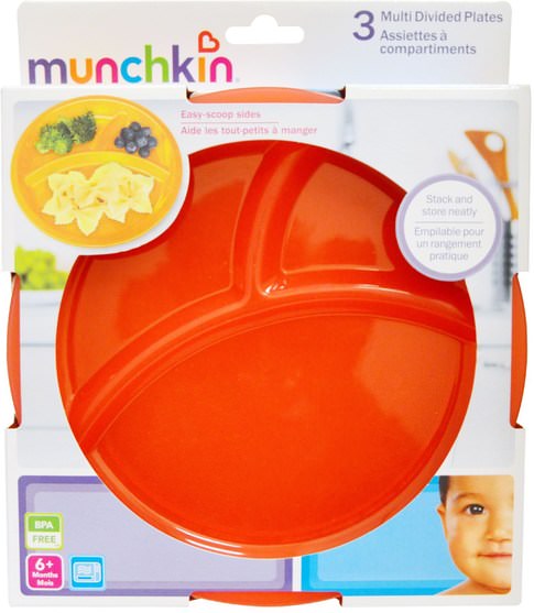 兒童健康，兒童食品，廚具，杯碟碗 - Munchkin, Multi Divided Plates, 3 Pack